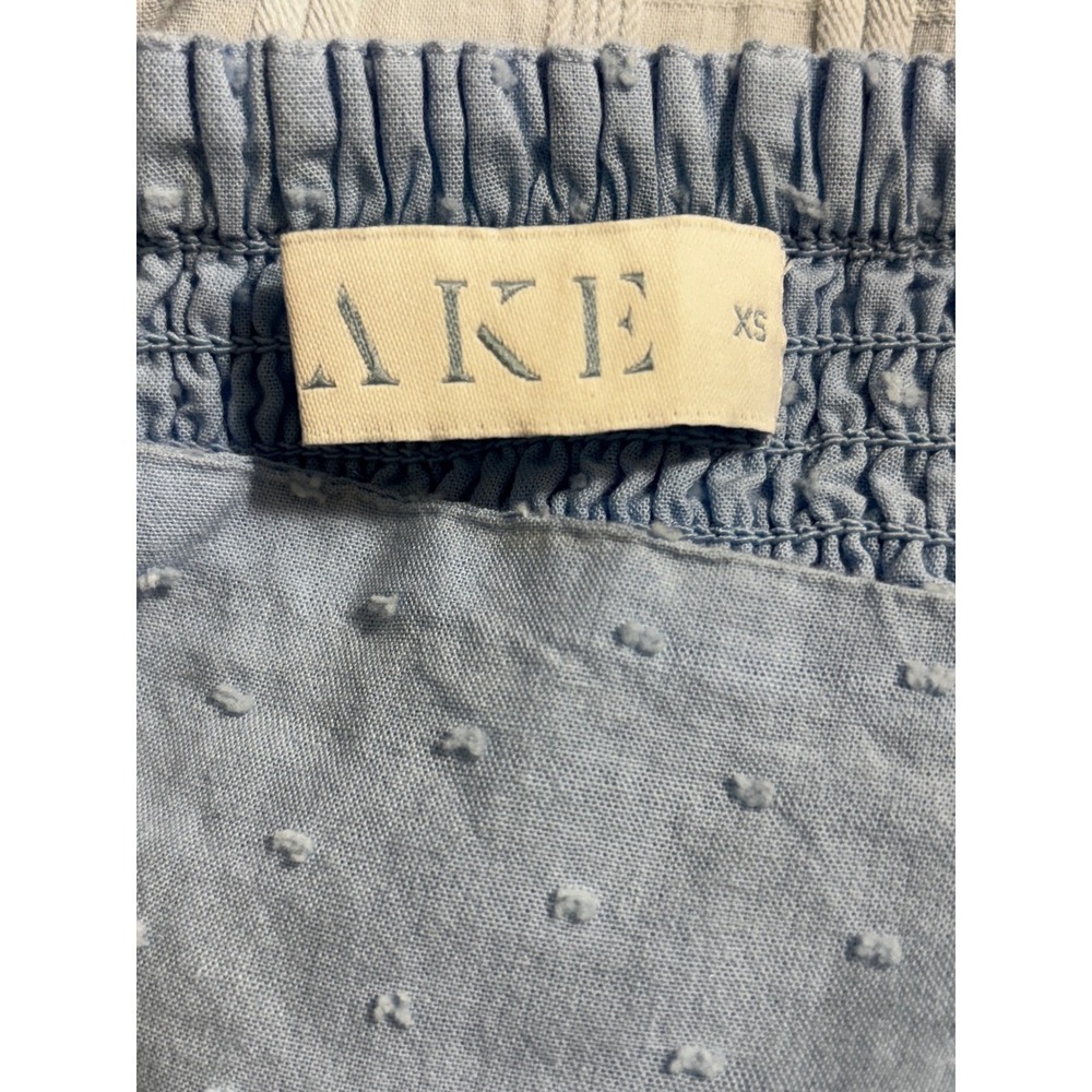 LAKE  Light Blue Swiss Dot Smocked Midi Dress Ruffle Strap‎ Square Neck - Picture 13 of 16